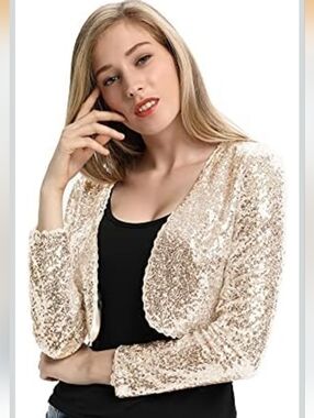 Belle Poque- Elegant Retro Sequins Disco Bolero Long Sleeve Jacket-XL 🥂